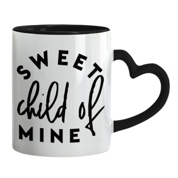 Sweet child of mine!, Mug heart black handle, ceramic, 330ml