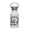 Metallic thermos (Stainless steel) White with wooden lid (bamboo), double-walled, 350ml