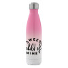 Metal mug thermos Pink/White (Stainless steel), double wall, 500ml