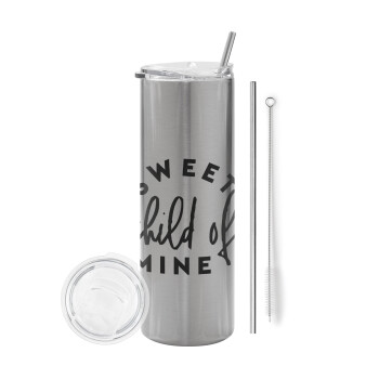 Sweet child of mine!, Eco friendly stainless steel Silver tumbler 600ml, with metal straw & cleaning brush
