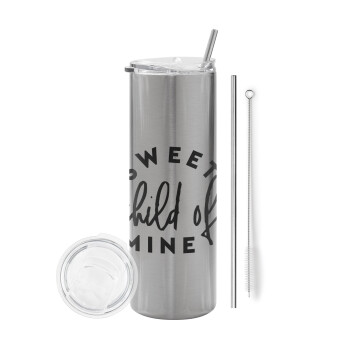 Sweet child of mine!, Tumbler stainless steel Silver 600ml, with metal straw & cleaning brush