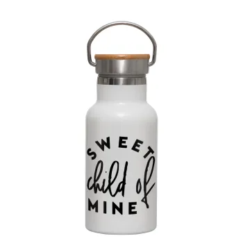 Sweet child of mine!, Metallic thermos (Stainless steel) White with wooden lid (bamboo), double-walled, 350ml