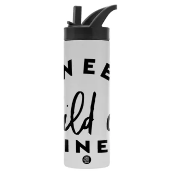 Sweet child of mine!, Metallic thermos bottle with straw & handle, stainless steel (Stainless steel 304), double-walled, 600ml.