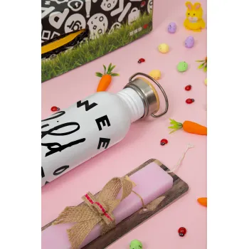 Sweet child of mine!, Πασχαλινή Λαμπάδα με παγούρι μεταλλικό (620ml, stainless steel) & κερί αρωματικό πλακέ (30cm) (ΡΟΖ)