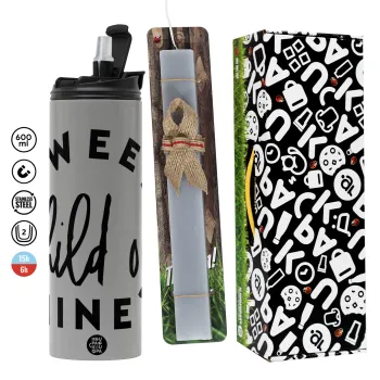 Sweet child of mine!, Πασχαλινή Λαμπάδα με Travel Tumbler θερμό (600ml, BPA free) & κερί αρωματικό πλακέ (30cm) (ΓΚΡΙ)