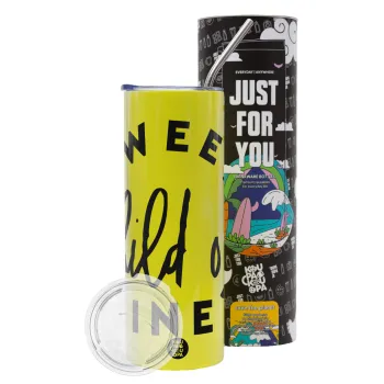 Sweet child of mine!, Neon Yellow Travel Tumbler θερμό, μεταλλικό καλαμάκι(Ανωξείδωτο 304 Food grade, BPA free, 600ml)