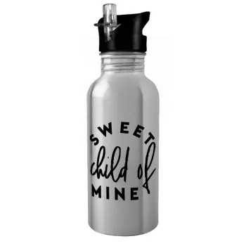 Sweet child of mine!, Water bottle Silver with straw, stainless steel 600ml