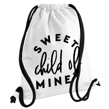Sweet child of mine!, Backpack pouch GYMBAG white, with pocket (40x48cm) & thick cords
