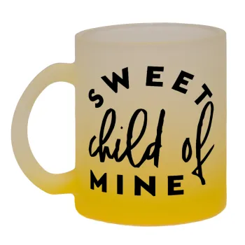 Sweet child of mine!, Κούπα γυάλινη δίχρωμη με βάση το κίτρινο ματ, 330ml