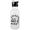 White water bottle with straw, stainless steel 600ml