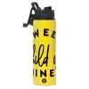 Metallic water bottle with safety lid, 850ml aluminum