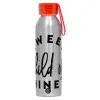 Aluminum Sports Bottle 650ml – Silver with Red Cap and Silicone Strap
