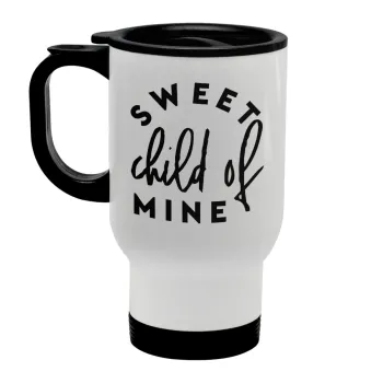 Sweet child of mine!, Κούπα ταξιδιού ανοξείδωτη με καπάκι, διπλού τοιχώματος (θερμό) λευκή 450ml