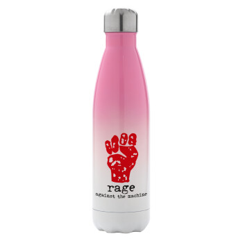 Rage against the machine, Metal mug thermos Pink/White (Stainless steel), double wall, 500ml
