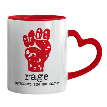 Rage against the machine, Mug heart red handle, ceramic, 330ml