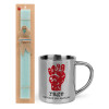 Easter Set, metallic thermal cup (300ml) & aromatic flat Easter candle (30cm) (TURQUOISE)
