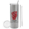 Tumbler stainless steel Silver 600ml, with metal straw & cleaning brush