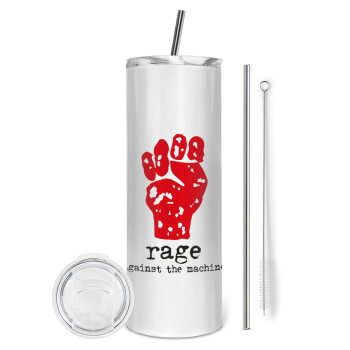 Rage against the machine, Eco friendly stainless steel tumbler 600ml, with metal straw & cleaning brush