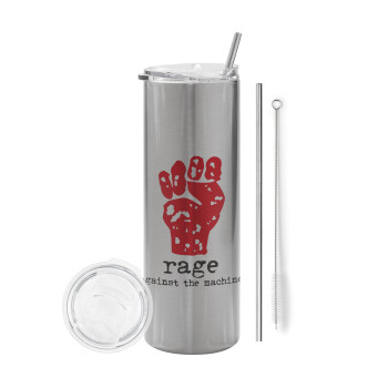 Rage against the machine, Tumbler stainless steel Silver 600ml, with metal straw & cleaning brush