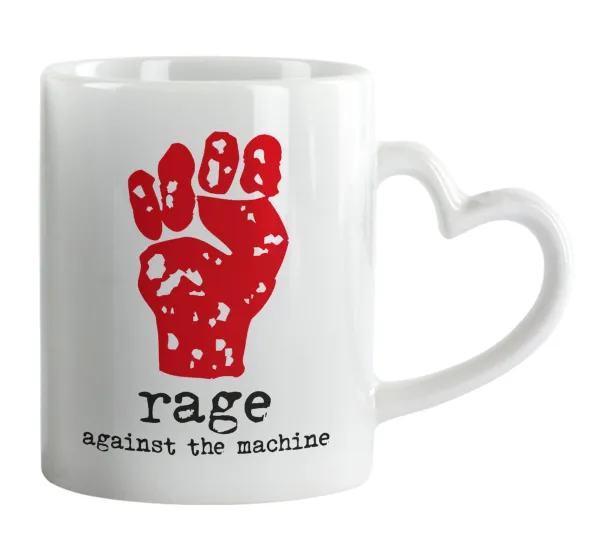 Rage against the machine — Κούπα καρδιά χερούλι λευκή, κεραμική, 330ml