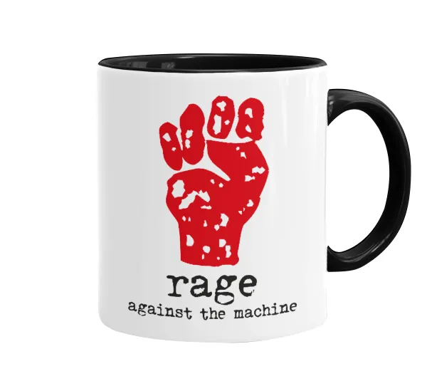 Rage against the machine — Κούπα χρωματιστή μαύρη, κεραμική, 330ml