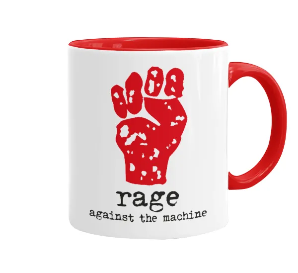 Rage against the machine — Κούπα χρωματιστή κόκκινη, κεραμική, 330ml