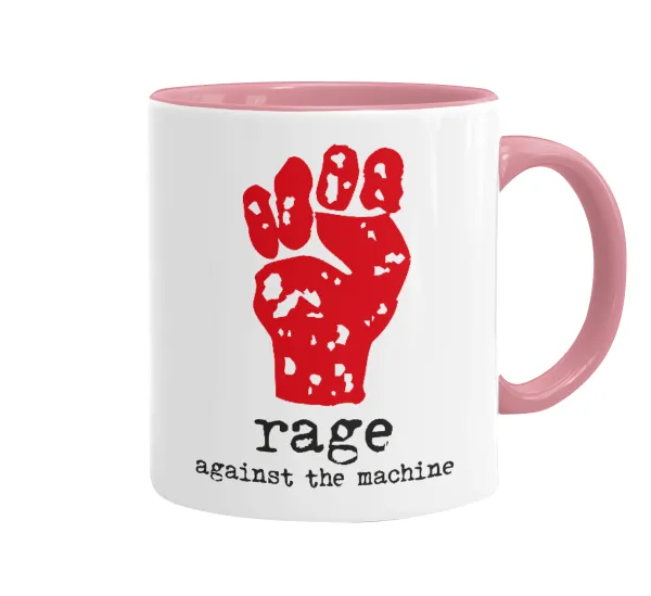 Rage against the machine — Κούπα χρωματιστή ροζ, κεραμική, 330ml
