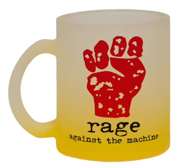 Rage against the machine — Κούπα γυάλινη δίχρωμη με βάση το κίτρινο ματ, 330ml