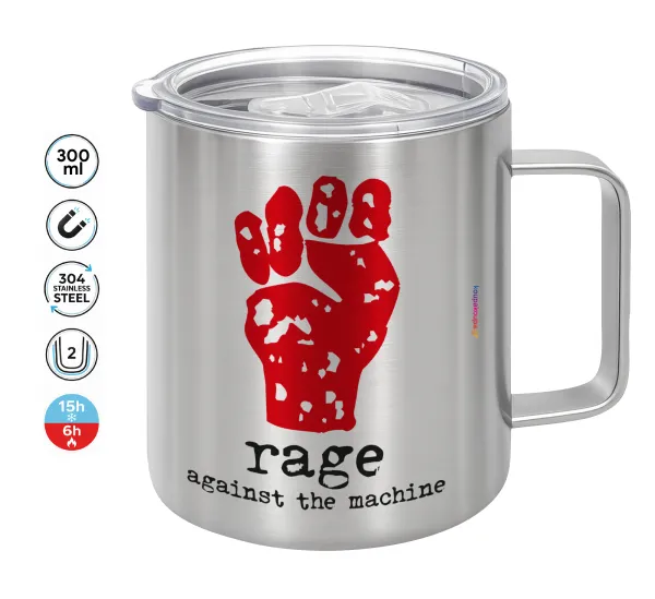 Rage against the machine — Double-walled stainless steel mug 300ml with temperature-retaining lid