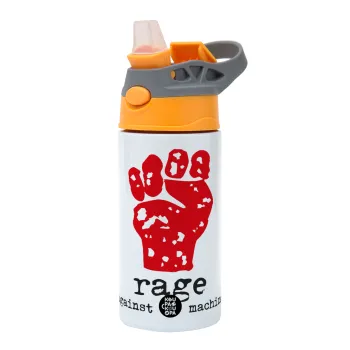 Rage against the machine, Παιδικό παγούρι θερμό, ανοξείδωτο, με καλαμάκι ασφαλείας, Πορτοκαλί/Γκρι (360ml) BPA-FREE