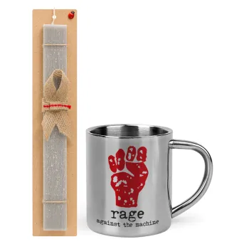 Rage against the machine, Easter Set, metallic thermal cup (300ml) & Easter aromatic flat candle (30cm) (GRAY)