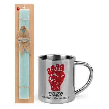 Rage against the machine, Easter Set, metallic thermal cup (300ml) & aromatic flat Easter candle (30cm) (TURQUOISE)