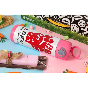 Rage against the machine, Easter candle, Childrens hot water bottle, stainless steel, with safety straw, PINK (500ml)