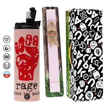 Rage against the machine, Easter candle,Travel Tumbler 2 Lids, with metal straw & cleaning brush & aromatic flat candle (30cm) (PINK)