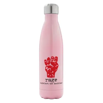 Rage against the machine, Μεταλλικό παγούρι θερμός Ροζ Ιριδίζον (Stainless steel), διπλού τοιχώματος, 500ml