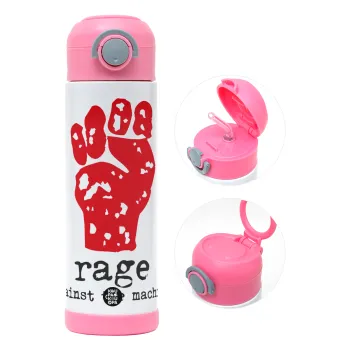 Rage against the machine, Children's hot water bottle, stainless steel, with safety straw, PINK (500ml)