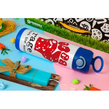 Rage against the machine, Easter candle, Childrens hot water bottle, stainless steel, with safety straw, BLUE (500ml)