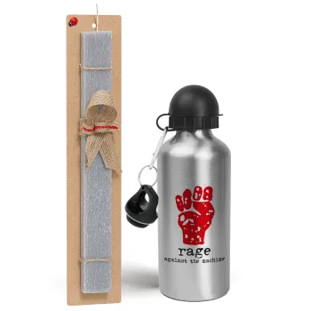 Rage against the machine, Easter Set, metallic silver aluminum water bottle (500ml) & aromatic flat Easter candle (30cm) (GRAY)