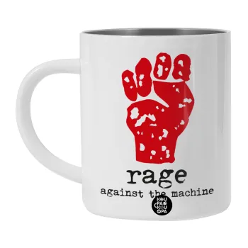 Rage against the machine, Λευκή Ανοξείδωτη Μεταλλική Κούπα 450ml - Διπλού Τοιχώματος 
