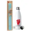 Easter Set, metallic stainless steel water bottle (750ml) & aromatic flat Easter candle (30cm) (TURQUOISE)