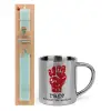 Easter Set, metallic thermal cup (300ml) & aromatic flat Easter candle (30cm) (TURQUOISE)