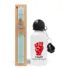 Easter Set, metallic aluminum water bottle (500ml) & scented flat candle (30cm) (TURQUOISE)