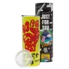 Neon Yellow Travel Tumbler θερμό, μεταλλικό καλαμάκι(Ανωξείδωτο 304 Food grade, BPA free, 600ml)