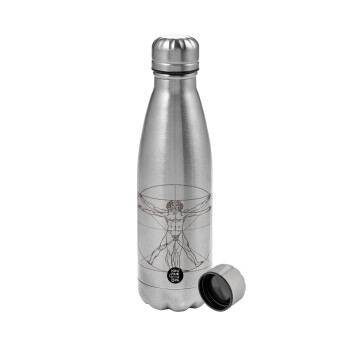 Leonardo da vinci Vitruvian Man, Metallic water bottle, stainless steel, 750ml