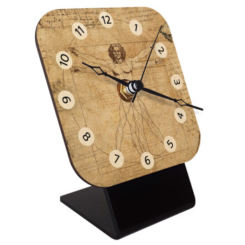 Leonardo da vinci Vitruvian Man, Επιτραπέζιο ρολόι σε φυσικό ξύλο (10cm)
