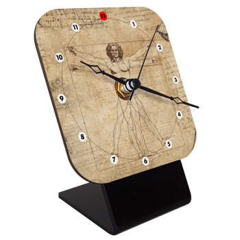 Leonardo da vinci Vitruvian Man, Επιτραπέζιο ρολόι ξύλινο με δείκτες (10cm)