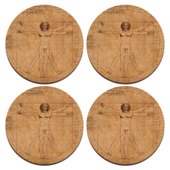 Leonardo da vinci Vitruvian Man, ΣΕΤ x4 Σουβέρ ξύλινα στρογγυλά plywood (9cm)