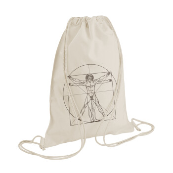 Leonardo da vinci Vitruvian Man, Τσάντα πλάτης πουγκί GYMBAG natural (28x40cm)