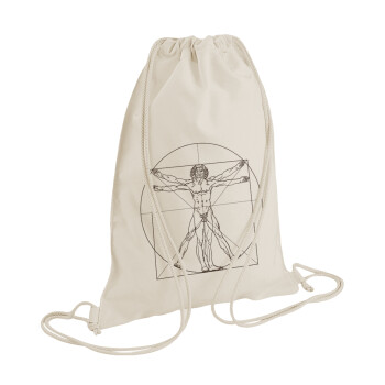 Leonardo da vinci Vitruvian Man, Backpack bag GYMBAG natural (28x40cm)