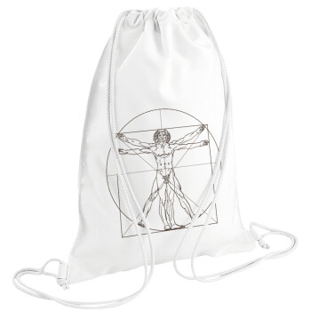 Leonardo da vinci Vitruvian Man, Τσάντα πλάτης πουγκί GYMBAG λευκή (28x40cm)